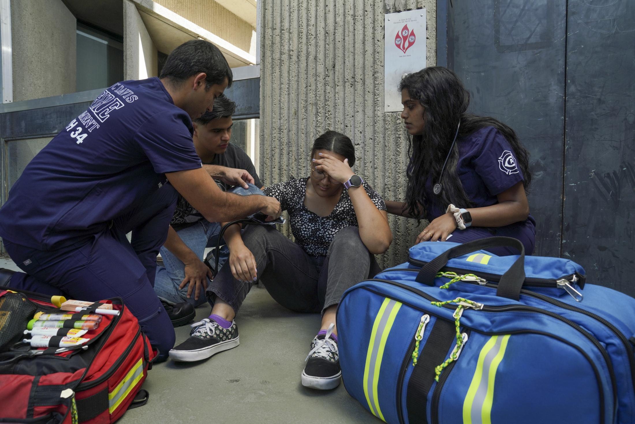 UC Davis undergraduate students working for the campus Fire Department as Student EMTs comprise a portion of the staffing model for Health 34 in addition to Allied Health Paramedics and clinical rotation positions from the UCD Schools of Medicine and Nursing.