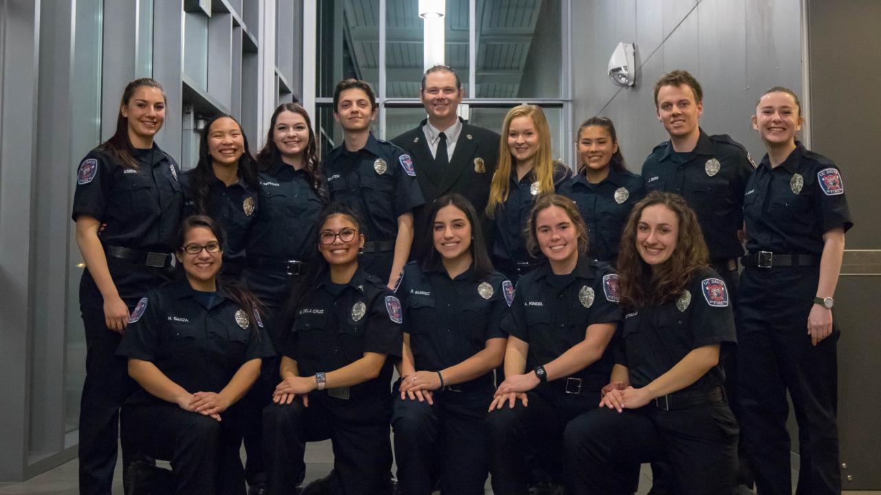 UC Davis Fire Department Welcomed 7 new Student EMTs to the Department at February Badge Pinning.