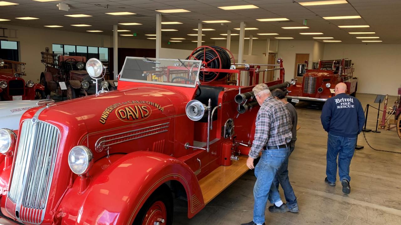 Home sweet home. The UC Davis Fire Department's Antique Engine 4 in it's new home at the Sacramento Regional Fire Department. Engine 4 with volunteers.