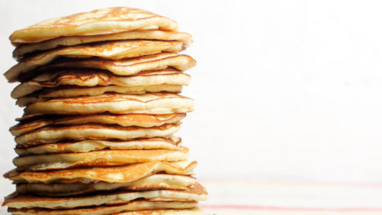 tall stack of pancakes