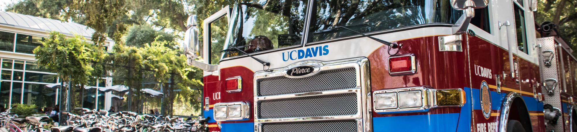 UC Davis Fire Department Engine 34 parked near the MU.